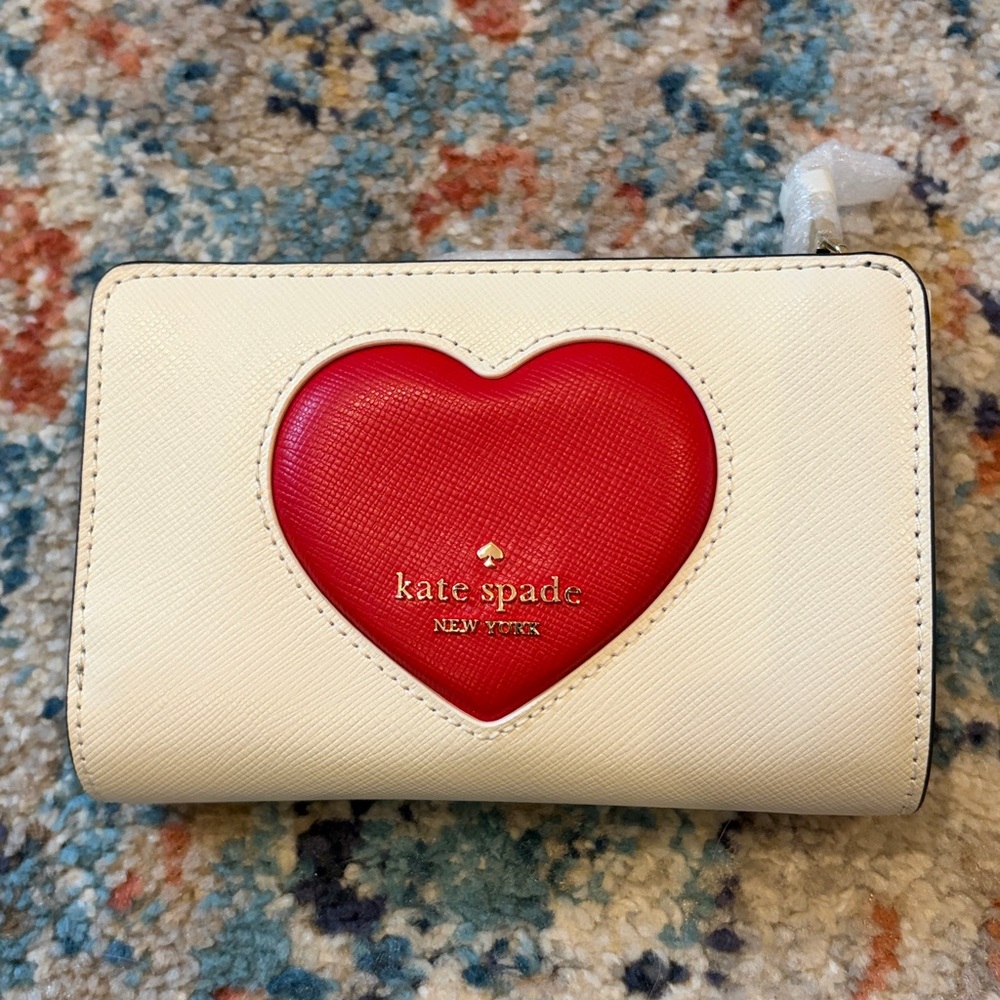 NWT Kate Spade NY Madison Puffy Heart Medium Bifold Wallet Meringue Multi ♠️ NEW - Picture 2 of 16